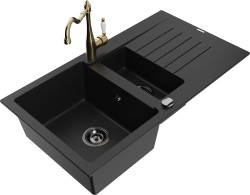 MEXEN/S - Matias granitový drez 1.5 s odkvapkávačom vrátane batérie Carla, čierna (6502-77-670700-50-B)