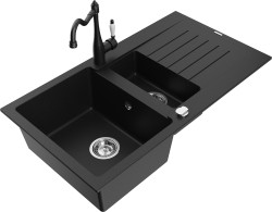 MEXEN/S - Matias granitový drez 1.5 s odkvapkávačom vrátane batérie Carla, čierna (6502-77-670700-70)