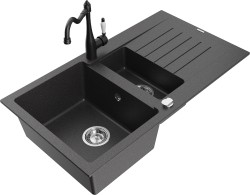 MEXEN/S - Matias granitový drez 1.5 s odkvapkávačom vrátane batérie Carla, čierna kropenatá (6502-76-670700-70)