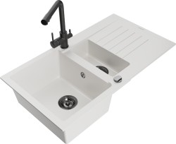 MEXEN/S - Matias granitový drez 1.5 s odkvapkávačom vrátane batérie Duero, biela (6502-20-671600-70)