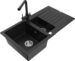 MEXEN/S - Matias granitový drez 1.5 s odkvapkávačom vrátane batérie Duero, čierna (6502-77-671600-70)