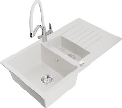 MEXEN/S - Matias granitový drez 1.5 s odkvapkávačom vrátane batérie Duo, biela (6502-20-671701-02)