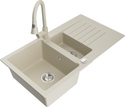 MEXEN/S - Matias granitový drez 1.5 s odkvapkávačom vrátane batérie Elia, béžová (6502-69-670101-69)