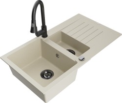 MEXEN/S - Matias granitový drez 1.5 s odkvapkávačom vrátane batérie Elia, béžová (6502-69-670101-70)