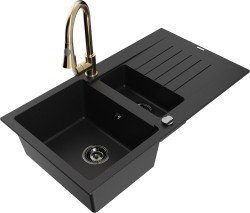 MEXEN/S - Matias granitový drez 1.5 s odkvapkávačom vrátane batérie Elia, čierna (6502-77-670101-50-B)
