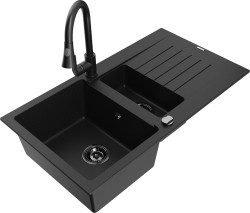 MEXEN/S - Matias granitový drez 1.5 s odkvapkávačom vrátane batérie Elia, čierna (6502-77-670101-70-B)