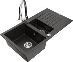 MEXEN/S - Matias granitový drez 1.5 s odkvapkávačom vrátane batérie Elia, čierna/zlatá metalik (6502-75-670101-00)