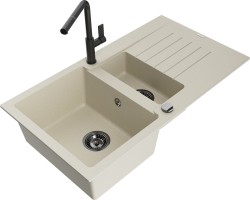 MEXEN/S - Matias granitový drez 1.5 s odkvapkávačom vrátane batérie Flora, béžová (6502-69-670401-70-B)