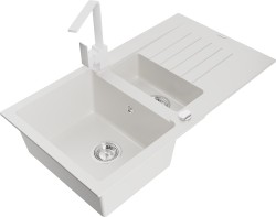 MEXEN/S - Matias granitový drez 1.5 s odkvapkávačom vrátane batérie Rita, biela (6502-20-670300-20)