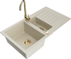 MEXEN/S - Matias granitový drez 1.5 s odkvapkávačom vrátane batérie Telma, béžová (6502-69-670200-50)