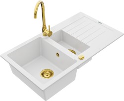 MEXEN/S - Matias granitový drez 1.5 s odkvapkávačom vrátane batérie Telma, biela (6502-20-670200-50)