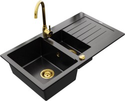 MEXEN/S - Matias granitový drez 1.5 s odkvapkávačom vrátane batérie Telma, čierna (6502-77-670200-50)