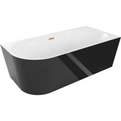 MEXEN/S - Mia voľne stojaca rohová vaňa pravá 140 x 75, biela/čierna, sifón a prepad meď kartáčovaná (52691407575P-65)