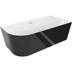 MEXEN/S - Mia voľne stojaca rohová vaňa pravá 140 x 75, biela/čierna, sifón a prepad nikel kartáčovaný (52691407575P-97)