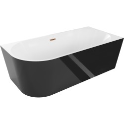 MEXEN/S - Mia voľne stojaca rohová vaňa pravá 140 x 75, biela/čierna, sifón a prepad ružové zlato (52691407575P-60)