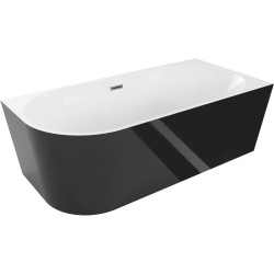 MEXEN/S - Mia voľne stojaca rohová vaňa pravá 160 x 80, biela/čierna, sifón a prepad grafit metal (52691608075P-95)