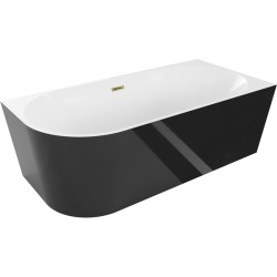 MEXEN/S - Mia voľne stojaca rohová vaňa pravá 160 x 80, biela/čierna, sifón a prepad zlatá (52691608075P-50)