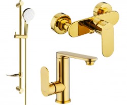MEXEN/S - Milo DF05 Set umývadlová a sprchová batéria s príslušenstvom, zlato (713054DF05-50)