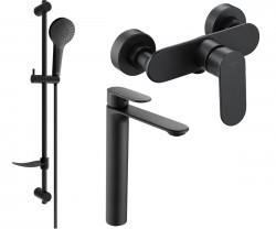 MEXEN/S - Milo DF05 SET umývadlová batéria + sprchová s príslušenstvom, čierna (71314DF05-70)
