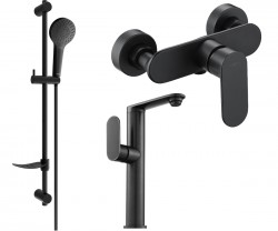 MEXEN/S - Milo DF05 SET umývadlová batéria + sprchová s príslušenstvom, čierna (713154DF05-70)