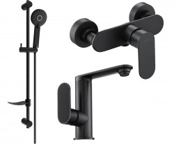 MEXEN/S - Milo DF40 SET umývadlová batéria + sprchová s príslušenstvom, čierna (713054DF40-70)