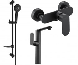 MEXEN/S - Milo DF40 SET umývadlová batéria + sprchová s príslušenstvom, čierna (713154DF40-70)