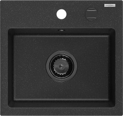 MEXEN/S - Milo granitový drez 1 435 x 410 mm, čierna/strieborný metalik, + čierny sifón (6505441000-73-B)