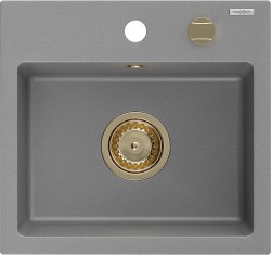 MEXEN/S - Milo granitový drez 1 435 x 410 mm, sivá, + zlatý sifón (6505441000-71-G)