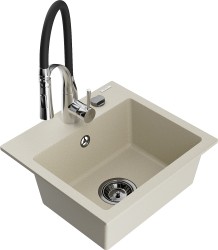 MEXEN/S - Milo granitový drez 1-miska vrátane batérie Aster, biela (6505-20-73450-70-B)