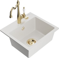 MEXEN/S - Milo granitový drez 1-miska vrátane batérie Carla, biela (6505-20-670700-50)