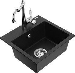 MEXEN/S - Milo granitový drez 1-miska vrátane batérie Carla, čierna (6505-77-670700-00)