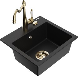 MEXEN/S - Milo granitový drez 1-miska vrátane batérie Carla, čierna (6505-77-670700-50)