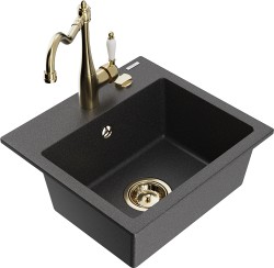 MEXEN/S - Milo granitový drez 1-miska vrátane batérie Carla, čierna kropenatá (6505-76-670700-50)