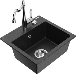MEXEN/S - Milo granitový drez 1-miska vrátane batérie Carla, čierna/strieborná metalík (6505-73-670700-00)