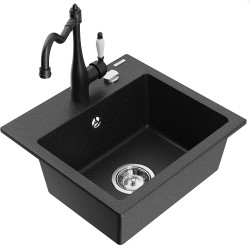 MEXEN/S - Milo granitový drez 1-miska vrátane batérie Carla, čierna/strieborná metalík (6505-73-670700-70)