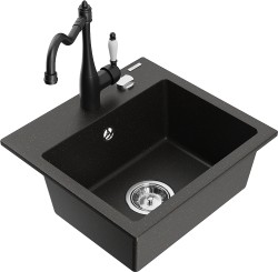MEXEN/S - Milo granitový drez 1-miska vrátane batérie Carla, čierna/zlatá metalik (6505-75-670700-70)