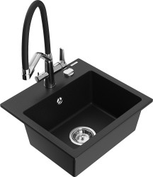 MEXEN/S - Milo granitový drez 1-miska vrátane batérie Duo, čierna (6505-77-671701-07)