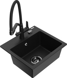 MEXEN/S - Milo granitový drez 1-miska vrátane batérie Duo, čierna (6505-77-671701-70-B)