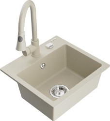 MEXEN/S - Milo granitový drez 1-miska vrátane batérie Elia, béžová (6505-69-670101-69)