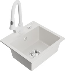 MEXEN/S - Milo granitový drez 1-miska vrátane batérie Elia, biela (6505-20-670101-20)