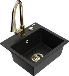 MEXEN/S - Milo granitový drez 1-miska vrátane batérie Elia, čierna (6505-77-670101-50)
