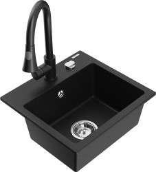 MEXEN/S - Milo granitový drez 1-miska vrátane batérie Elia, čierna (6505-77-670101-70)