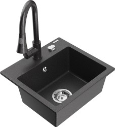 MEXEN/S - Milo granitový drez 1-miska vrátane batérie Elia, čierna kropenatá (6505-76-670101-76)