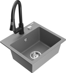 MEXEN/S - Milo granitový drez 1-miska vrátane batérie Elia, šedá (6505-71-670101-70)
