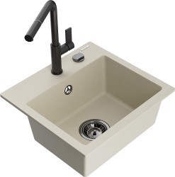 MEXEN/S - Milo granitový drez 1-miska vrátane batérie Flora, béžová (6505-69-670401-70-B)