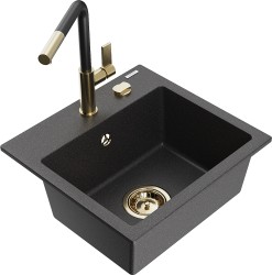 MEXEN/S - Milo granitový drez 1-miska vrátane batérie Flora, čierna kropenatá (6505-76-670401-57-G)