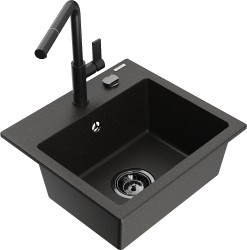 MEXEN/S - Milo granitový drez 1-miska vrátane batérie Flora, čierna/zlatá metalik (6505-75-670401-70-B)