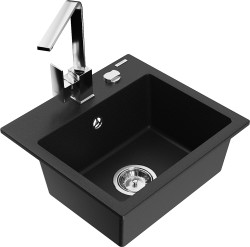 MEXEN/S - Milo granitový drez 1-miska vrátane batérie Rita, čierny (6505-77-670300-00)