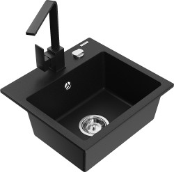 MEXEN/S - Milo granitový drez 1-miska vrátane batérie Rita, čierny (6505-77-670300-70)
