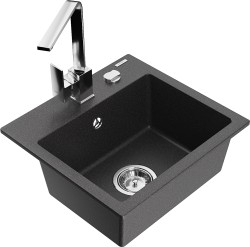 MEXEN/S - Milo granitový drez 1-miska vrátane batérie Rita, čierny kropenatý (6505-76-670300-00)